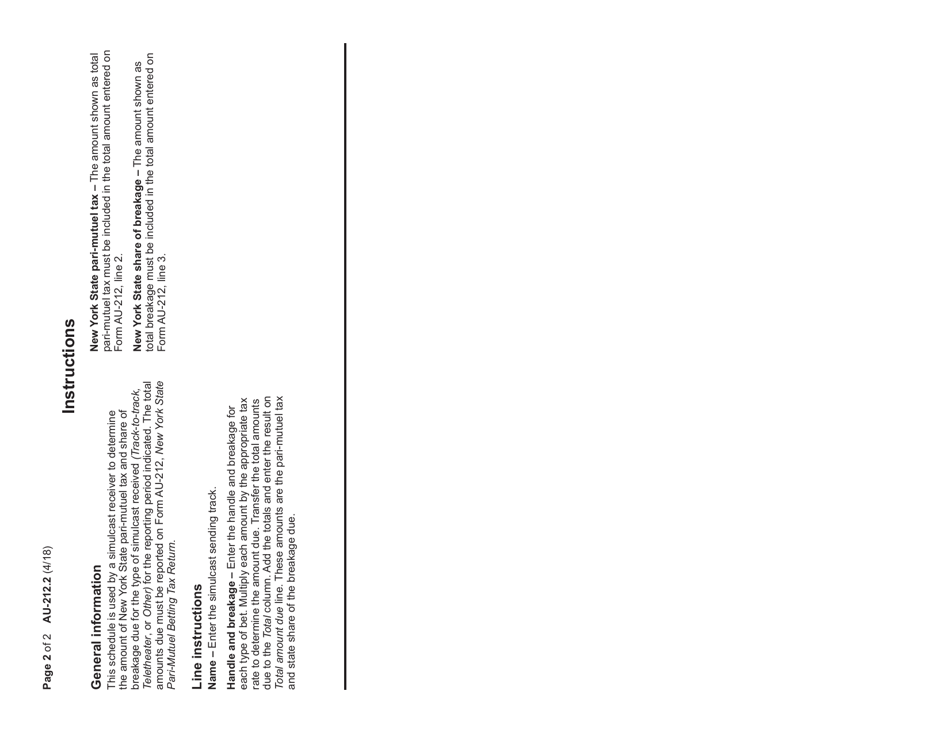 Form AU-212 Schedule AU-212.2 Simulcast Receivers Betting Distribution - New York, Page 2