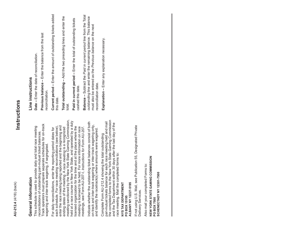 Form AU-212.4 Schedule 4 Outstanding Pari-Mutuel Tickets Balance - New York, Page 2