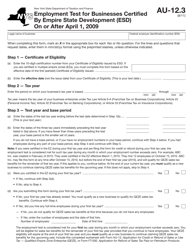 Form AU-12.3 Employment Test for Businesses Certified by Empire State Development (Esd) on or After April 1, 2009 - New York