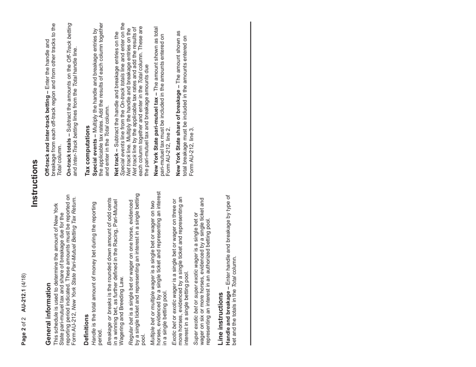 Form AU-212.1 Schedule 1 Pari-Mutuel Betting Distribution - New York, Page 2