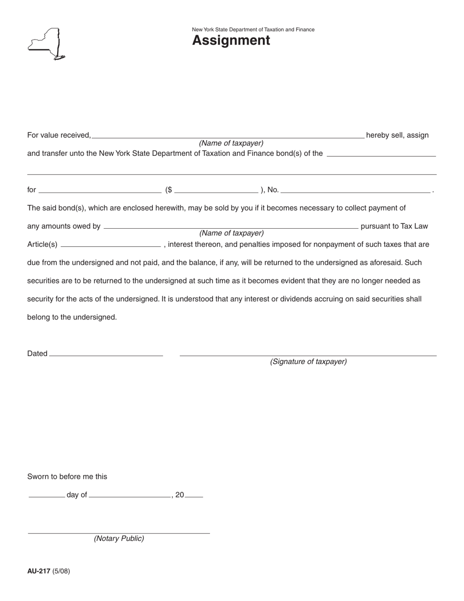 Form AU-217 Assignment - New York, Page 1