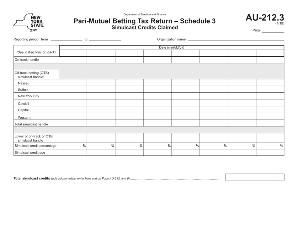 Form AU-212.3 Schedule 3 Simulcast Credits Claimed - New York, Page 1