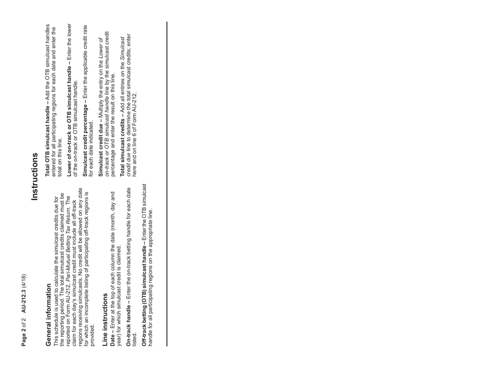 Form AU-212.3 Schedule 3 Simulcast Credits Claimed - New York, Page 2