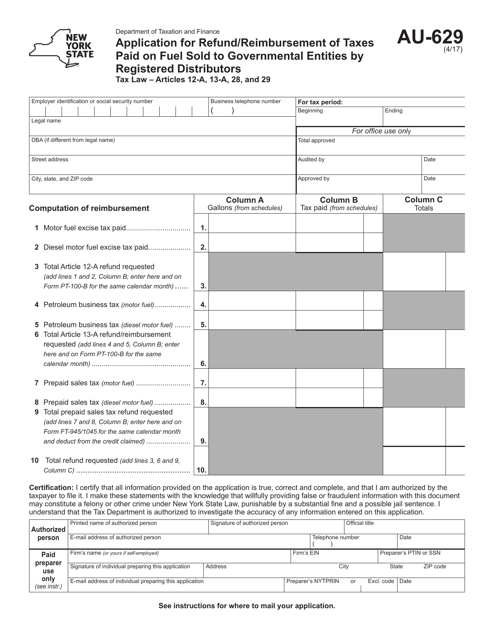 Form AU-629  Printable Pdf