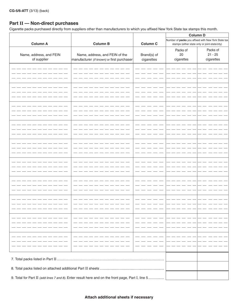 Form CG-5 / 6-ATT Schedule B Cigarette Packages Stamped During the Month - New York, Page 2