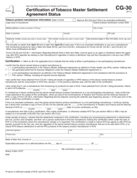 Document preview: Form CG-30 Certification of Tobacco Master Settlement Agreement Status - New York