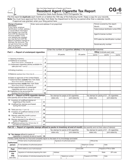 Form CG-6 Resident Agent Cigarette Tax Report - New York