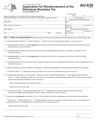 Document preview: Form AU-630 Application for Reimbursement of the Petroleum Business Tax - New York