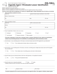 Document preview: Form CG-100-L Cigarette Agent/Wholesaler-Lessor Identification - New York