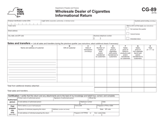 Form CG-89 Wholesale Dealer of Cigarettes Informational Return - New York