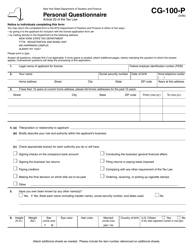 Document preview: Form CG-100-P Personal Questionnaire - New York