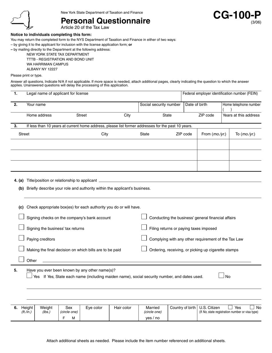 Form CG-100-P - Fill Out, Sign Online and Download Printable PDF, New ...