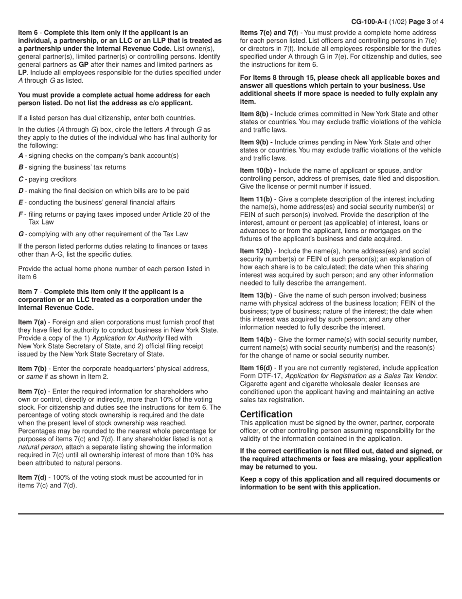 Download Instructions for Form CG100A Application for License as a