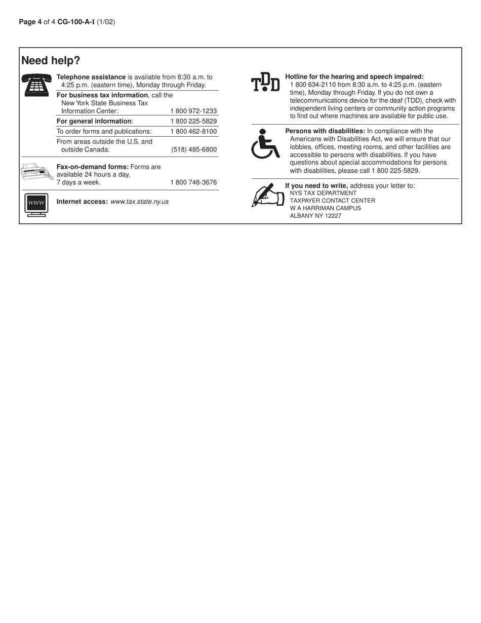 Instructions for Form CG-100-A Application for License as a New York State Cigarette Agent or Agent / Wholesaler - New York, Page 4