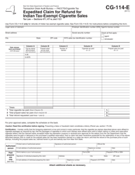 Form CG-114-E Expedited Claim for Refund for Indian Tax-Exempt Cigarette Sales - New York