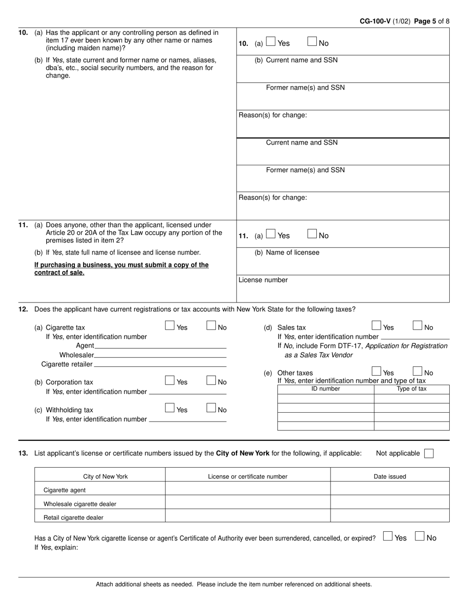 Form CG-100-V - Fill Out, Sign Online and Download Printable PDF, New ...