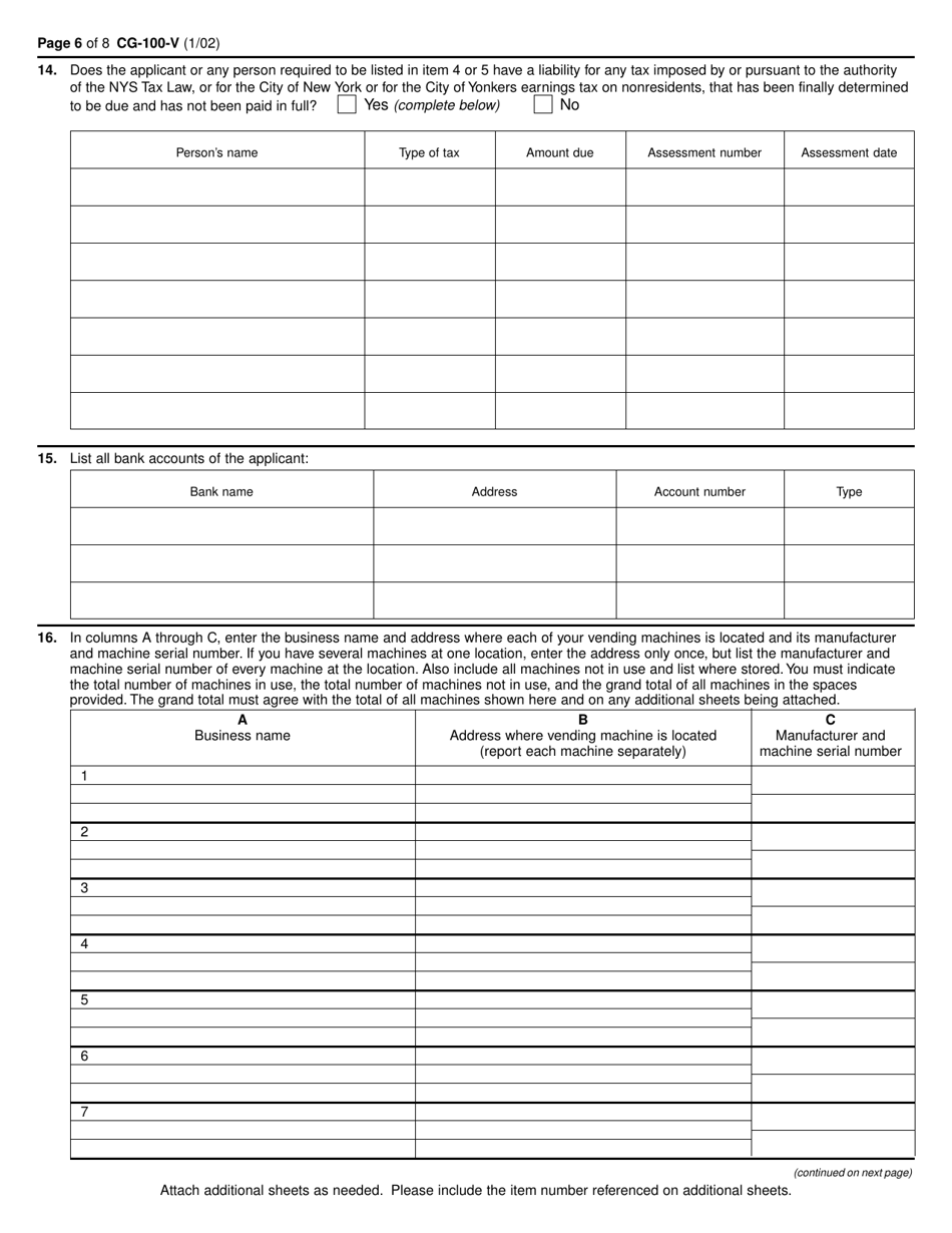 Form CG-100-V - Fill Out, Sign Online and Download Printable PDF, New ...