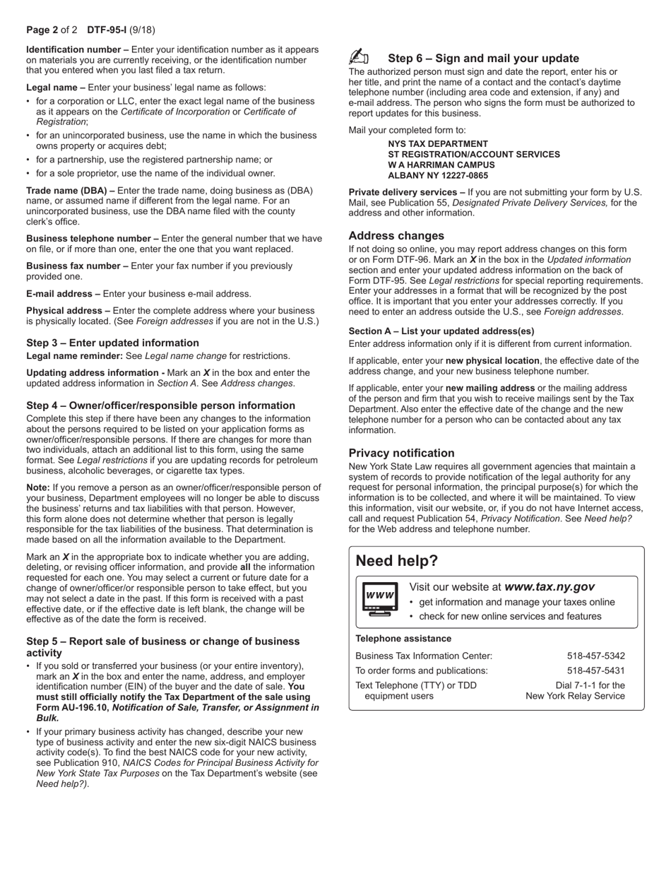 Download Instructions for Form DTF-95 Business Tax Account Update PDF ...
