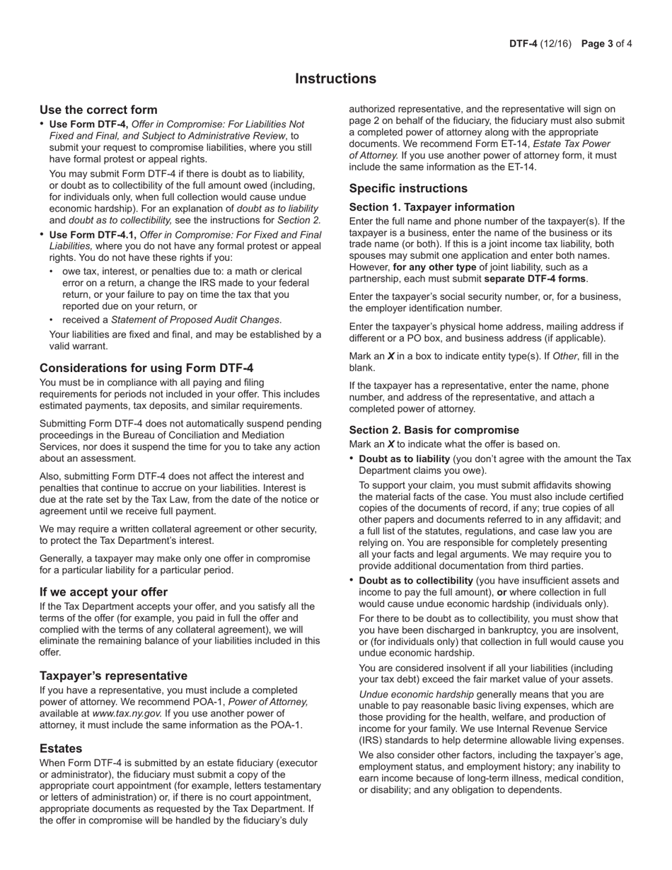 Form DTF-4 Offer in Compromise for Liabilities Not Fixed and Final, and Subject to Administrative Review - New York, Page 3