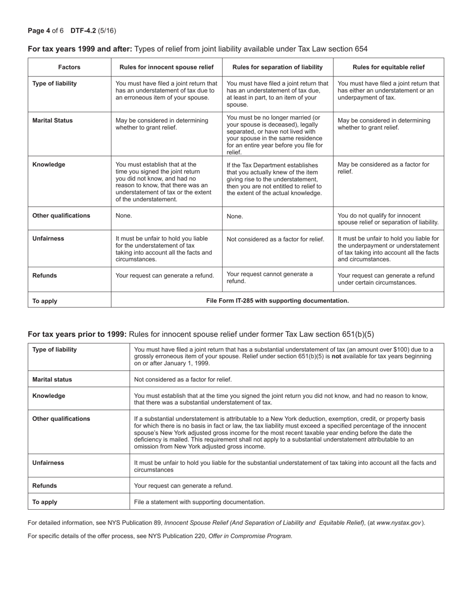 Form DTF-4.2 Compromise of Spousal Share of Liability on Joint Tax Return - New York, Page 4