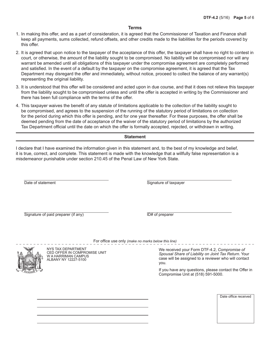 Form DTF-4.2 Compromise of Spousal Share of Liability on Joint Tax Return - New York, Page 5