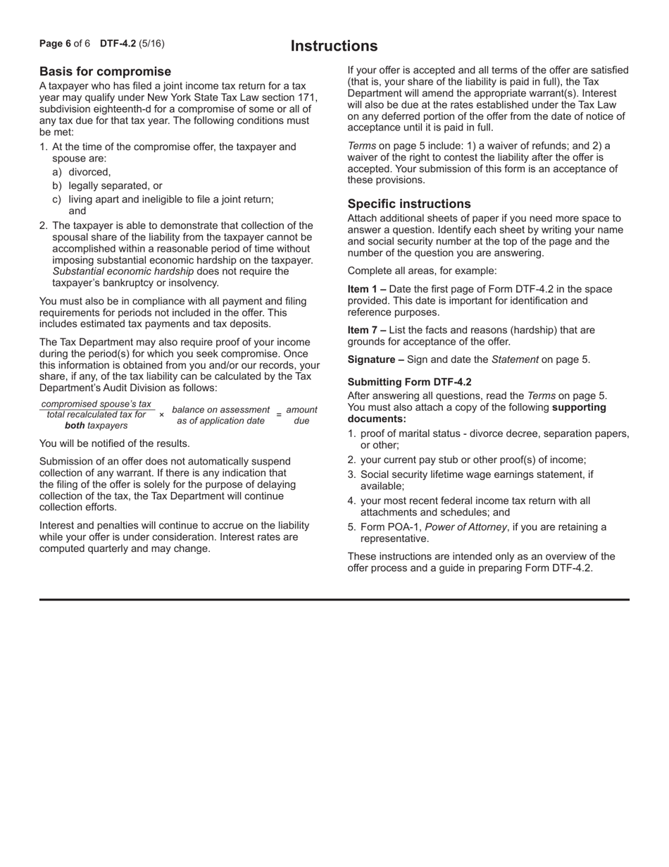 Form DTF-4.2 Compromise of Spousal Share of Liability on Joint Tax Return - New York, Page 6