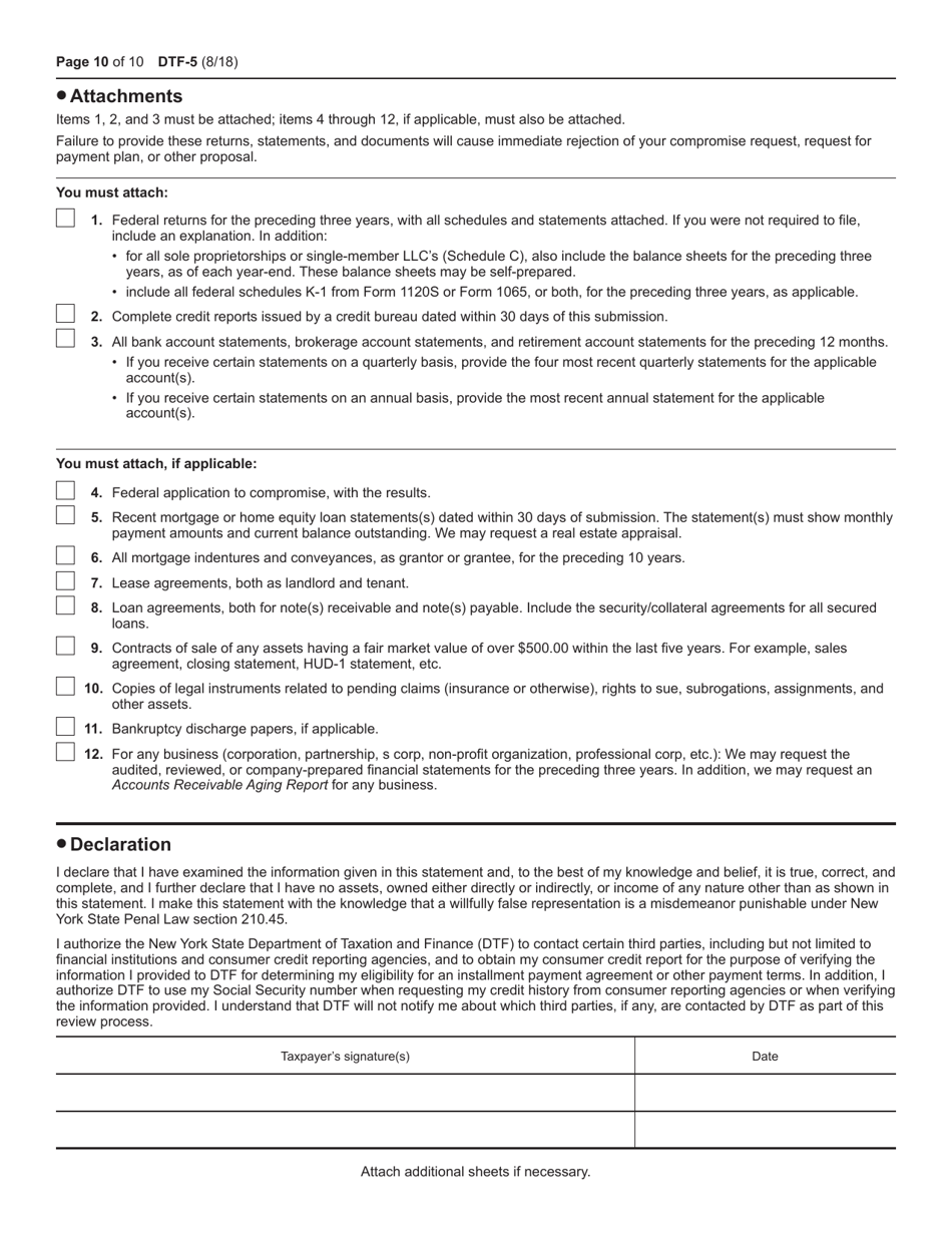 Form DTF-5 Statement of Financial Condition - New York, Page 10
