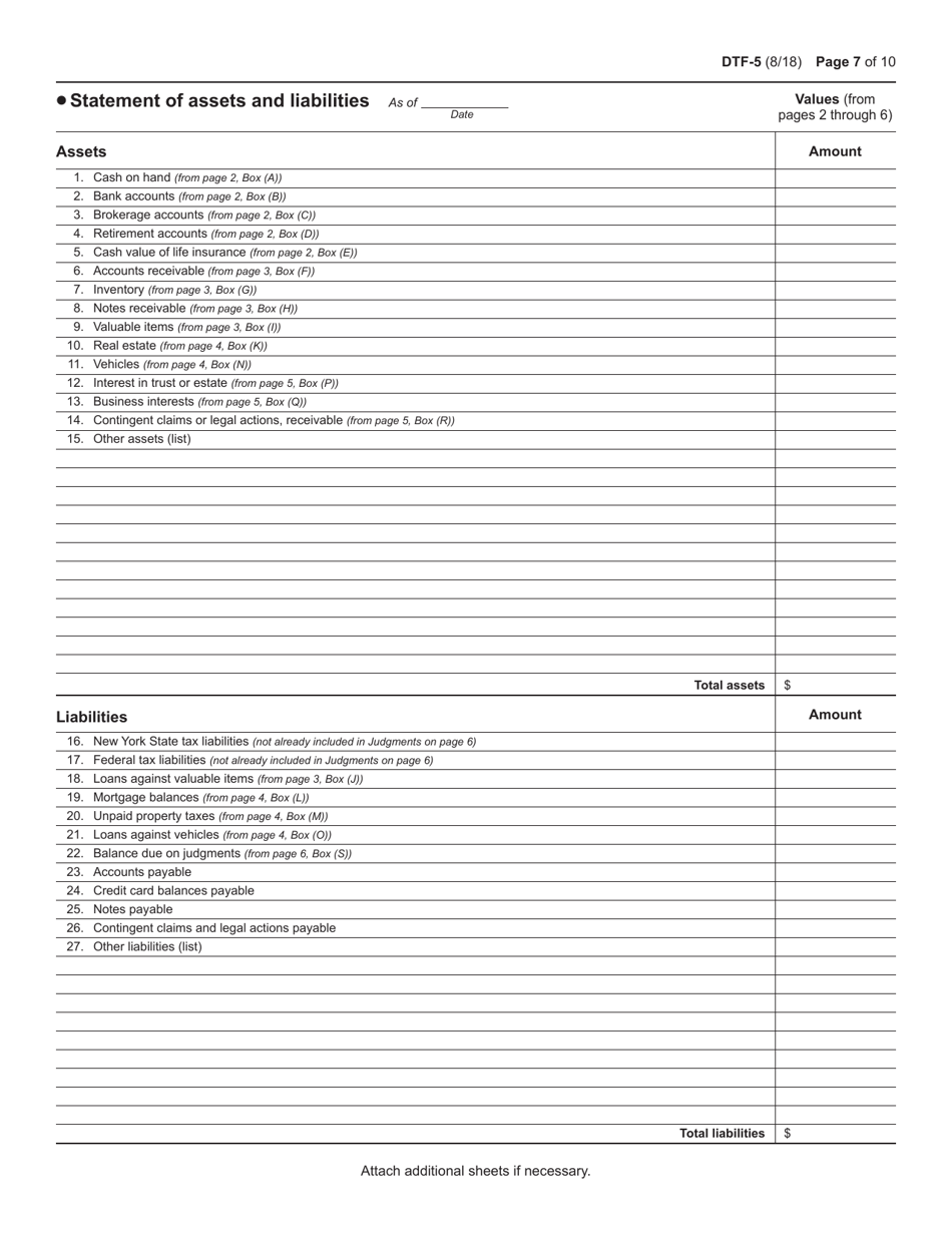 Form DTF-5 Statement of Financial Condition - New York, Page 7