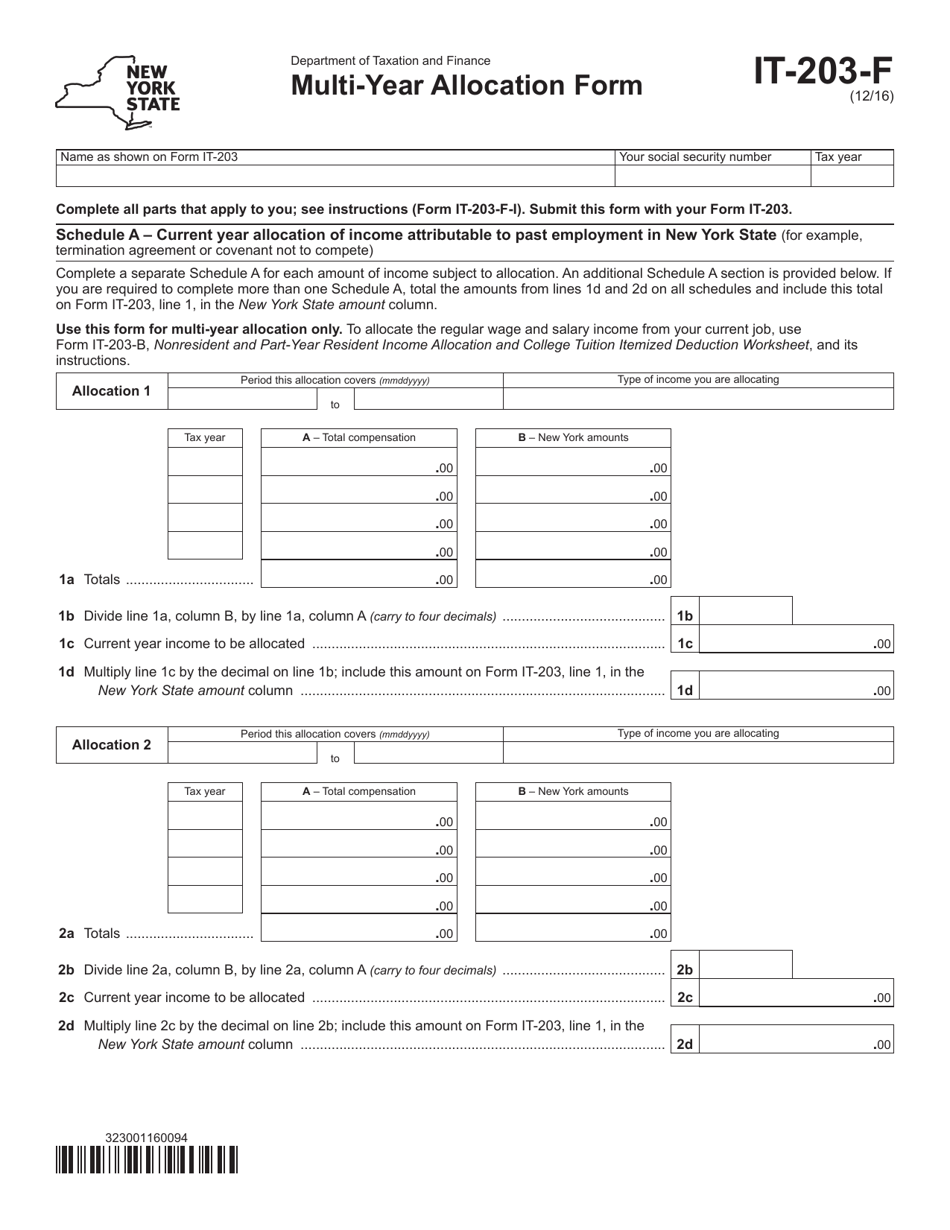 Form IT-203-F Multi-Year Allocation Form - New York, Page 1