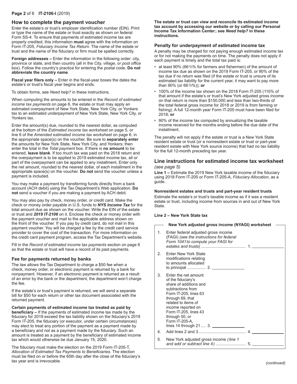 Instructions for Form IT-2106 Estimated Income Tax Payment Voucher for Fiduciaries - New York, Page 2