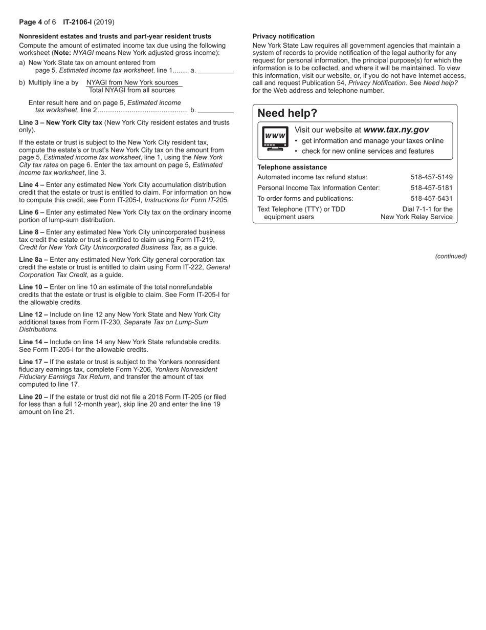 Instructions for Form IT-2106 Estimated Income Tax Payment Voucher for Fiduciaries - New York, Page 4
