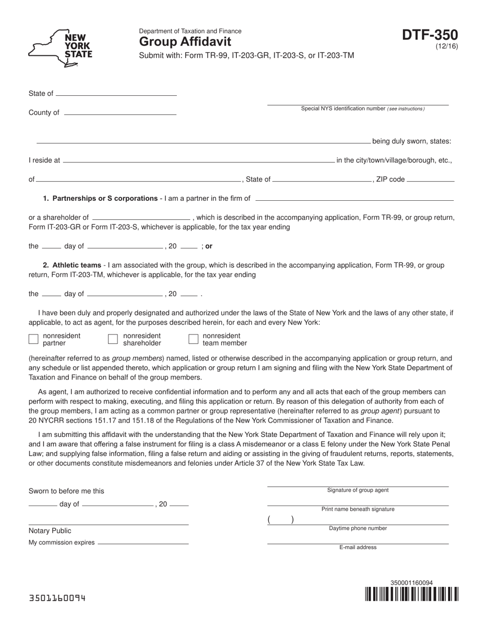 Form DTF-350 - Fill Out, Sign Online and Download Fillable PDF, New ...