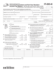 Document preview: Form IT-203-X Amended Nonresident and Part-Year Resident Income Tax Return - New York