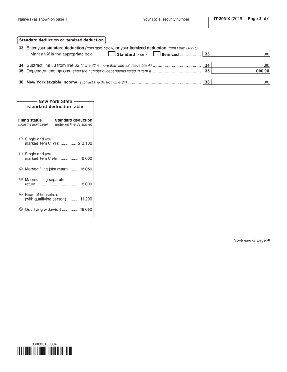 Form IT-203-X Amended Nonresident and Part-Year Resident Income Tax Return - New York, Page 3