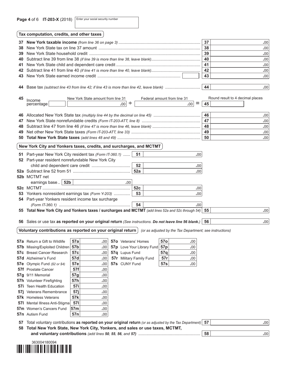 Form IT-203-X Download Fillable PDF or Fill Online Amended Nonresident ...