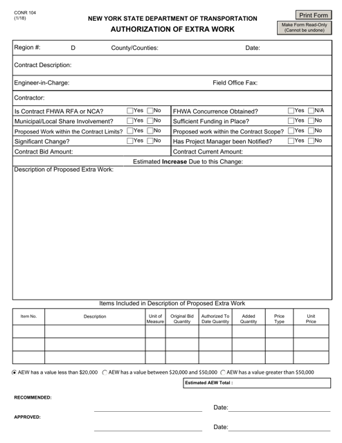 Form CONR104 - Fill Out, Sign Online and Download Fillable PDF, New ...