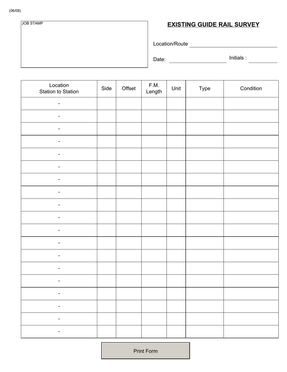 Form CONR512 Existing Guide Rail Survey - New York, Page 1