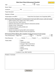Document preview: Form CONR519 Work Zone Police Enforcement Checklist - New York