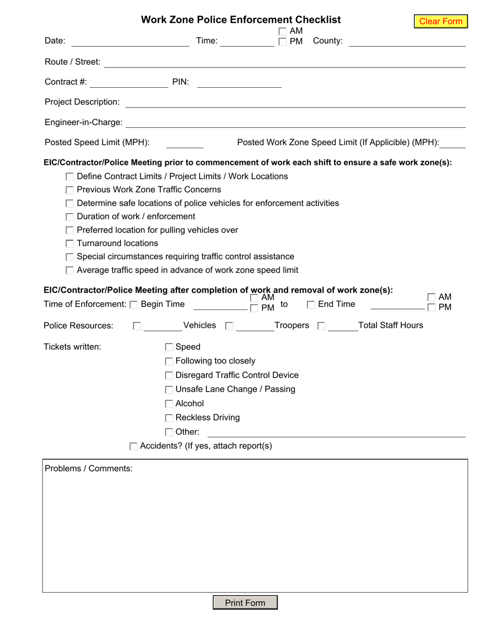 Form CONR519 Work Zone Police Enforcement Checklist - New York, Page 1