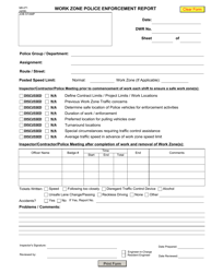 Form MH-P1 &quot;Work Zone Police Enforcement Report&quot; - New York