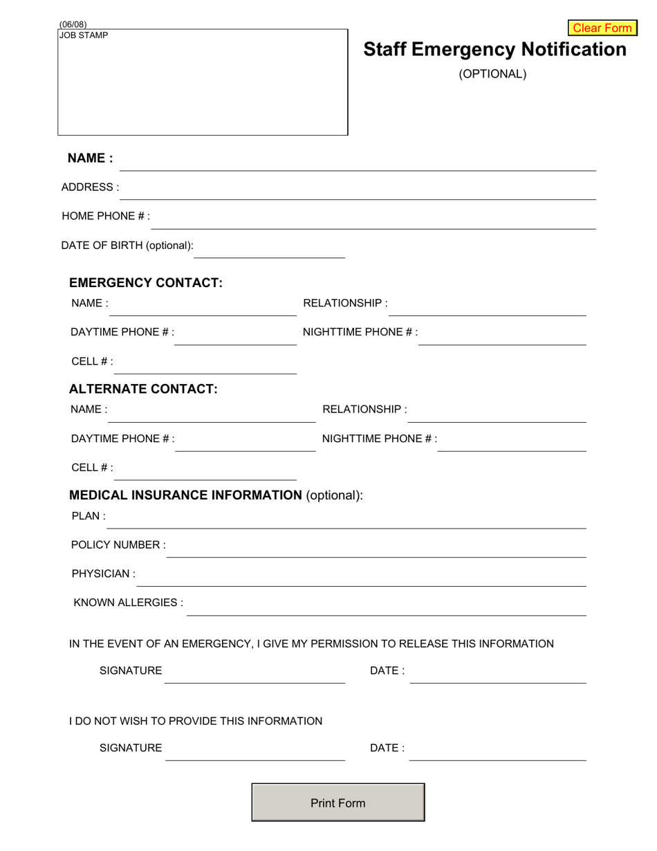 Form CONR531 Staff Emergency Notification - New York, Page 1