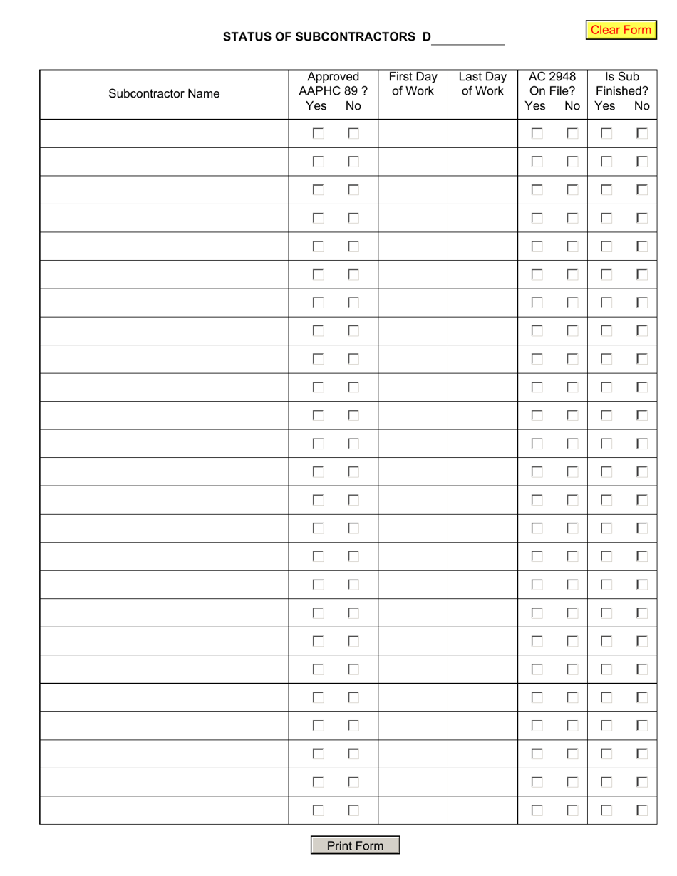 Form CONR530 Status of Subcontractors - New York, Page 1