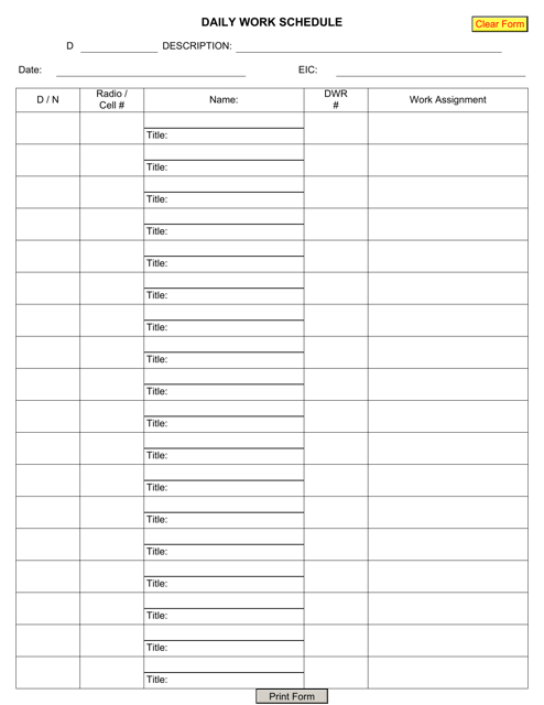 Form CONR541 Daily Work Schedule - New York