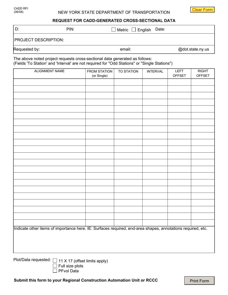 Form CONR543 Request for Cadd-Generated Cross-sectional Data - New York, Page 1