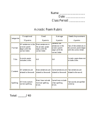 Document preview: Acrostic Poem Rubric Template