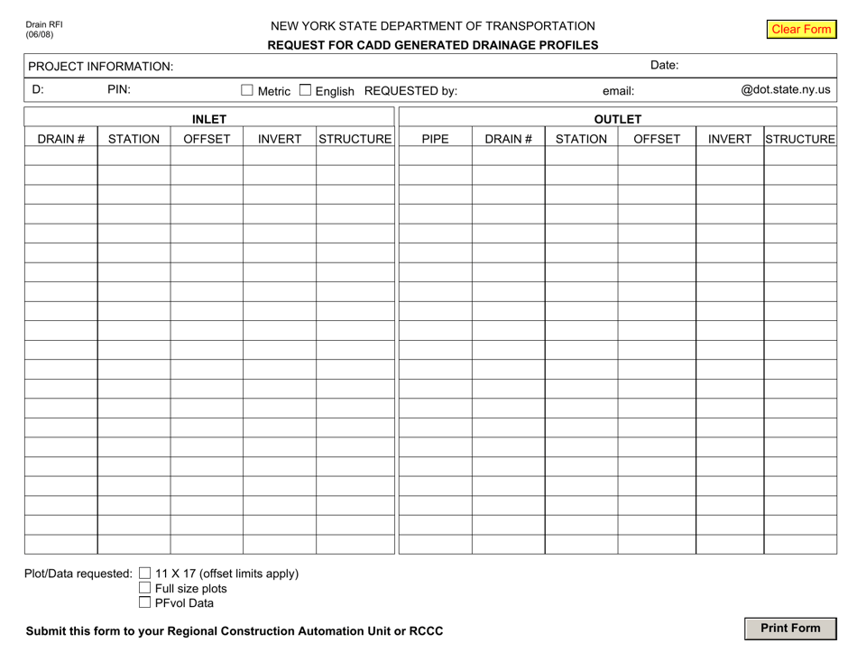 Form CONR544 Request for Cadd Generated Drainage Profiles - New York, Page 1