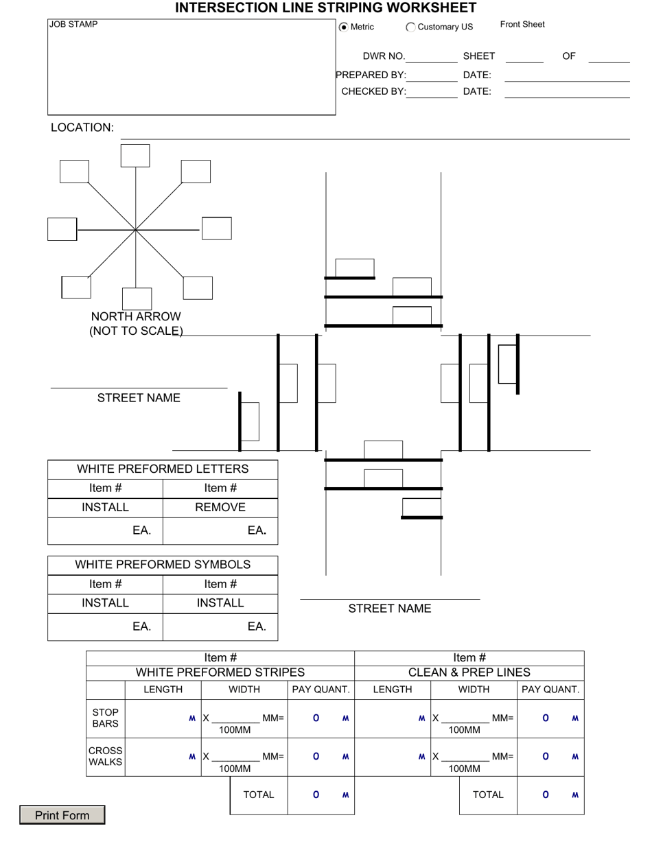 Form CONR554 Intersection Line Striping Worksheet - New York, Page 1