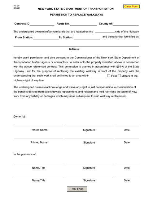 Form HC90 Permission to Replace Walkways - New York