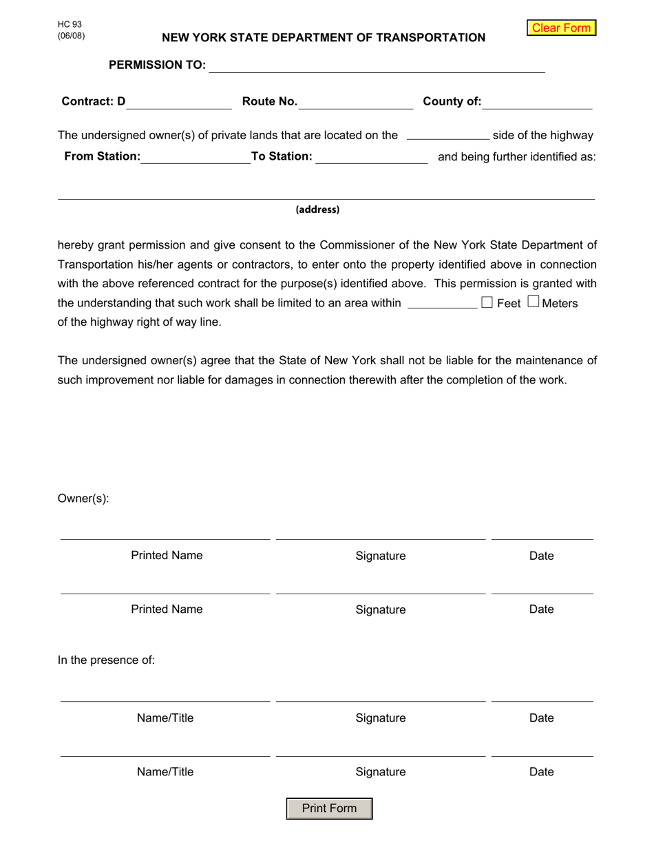 Form HC93 Download Fillable PDF or Fill Online General Use Release New ...