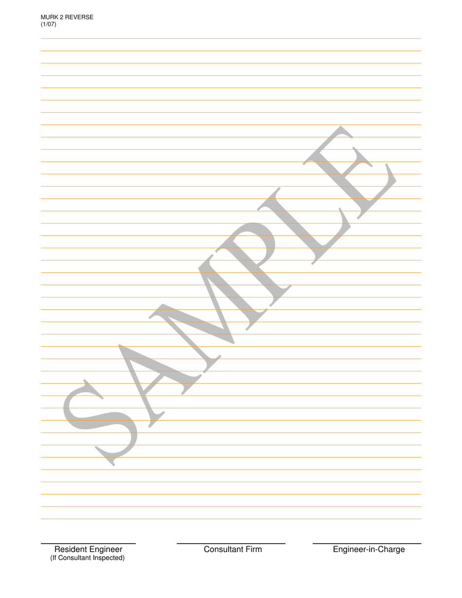 Sample Form MURK2 Engineers Daily Contract Diary - New York, Page 2